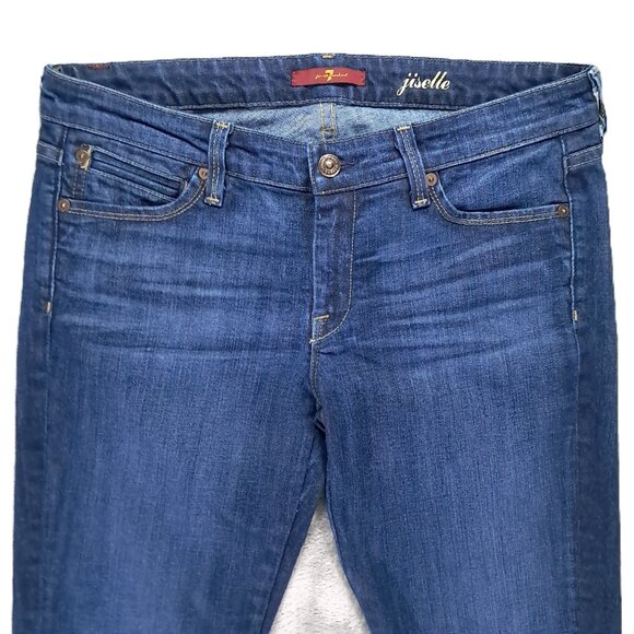 7 For All Mankind Jiselle Flare Jean Women 33x33, Tag 29 Dark Blue Distressed - Picture 5 of 13